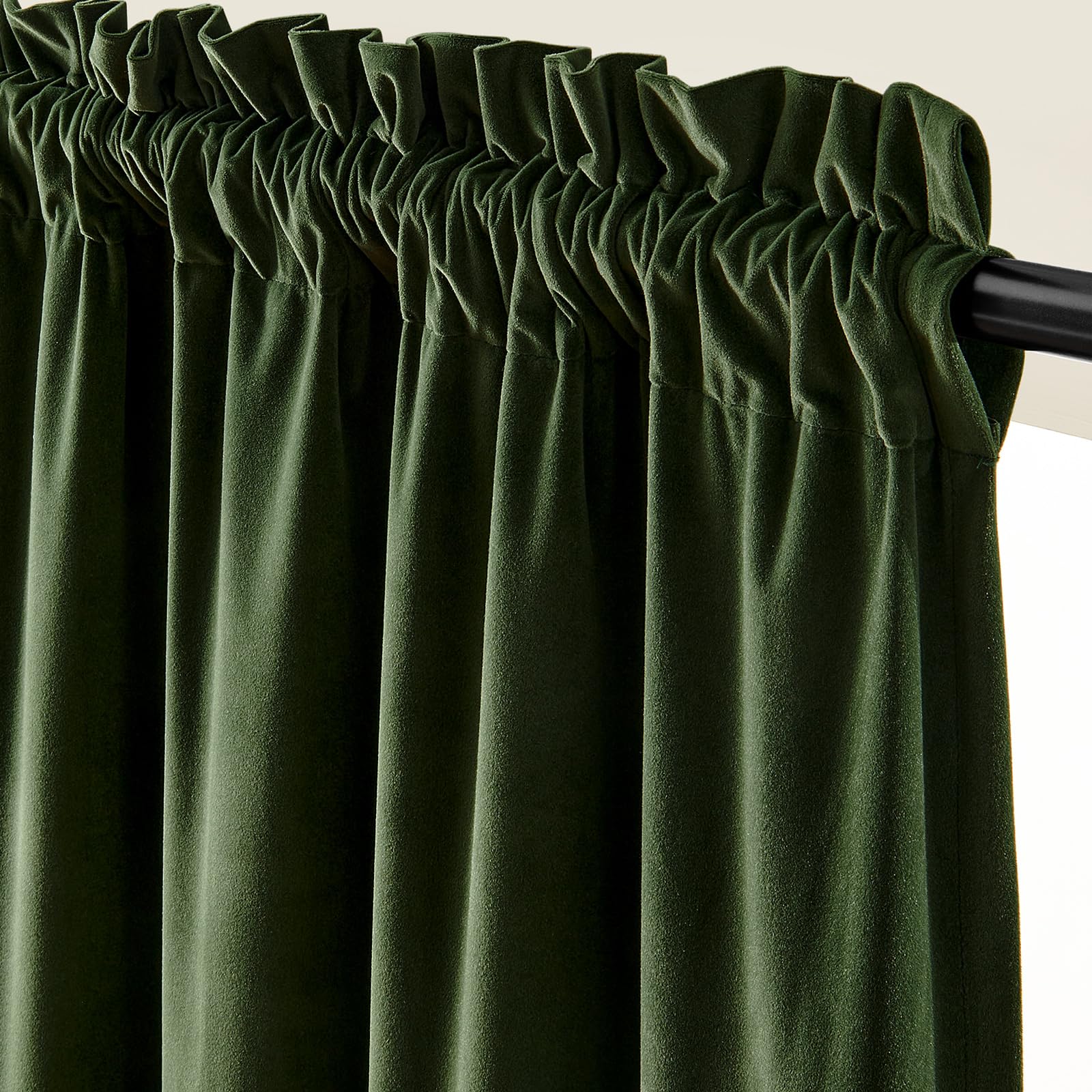 Photo 1 of jinchan Curtains Velvet Curtain for Living Room, Thermal Insulated Drape for Bedroom 90 Inch Long, Stylish Design Room Darkening Window Treatment Rod Pocket 1 Panel, Moss Green