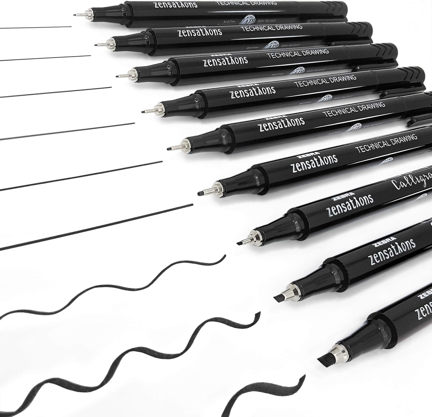 Zebra Zensations Calligraphy and Technical Drawing Fineliner Pens Complete Set of