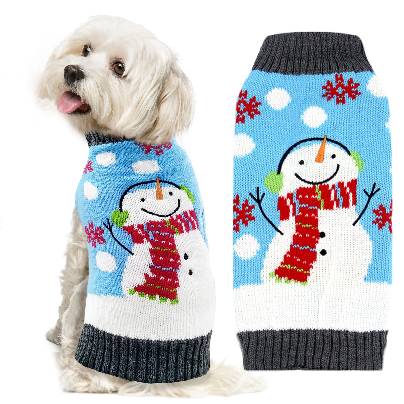 ABRRLO Dog Christmas Jumper Outfits Blue Snowman Ugly Xmas Pet Sweater Puppy Cat Holiday Costume New Year Clothes Gift for Small Medium Large Dogs (Blue Snowman,M)