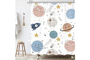 Ufeela Kids Planet Shower Curtain 60Wx72L Inch Cute Cartoon Boys Star Universe Shower Curtain Bathroom Set Cute Funny Cool Galaxy Cosmos Outer Space Bath Curtain Bathtub Accessories Home Decor