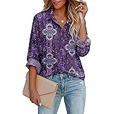 Zeagoo Button Down Shirts for Women Dressy Casual Floral Printed Collared Chiffon Blouse Long Sleeve Business Work Tops