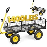 Sekey 7.7 Cu Ft Steel Garden Cart, 1400 lb Capacity, Towable Handle | Towable garden cart with 7.7 cu ft bed, removable sides, 2-in-1 handle and 13 in rubber tires for farm and construction.