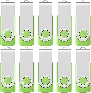 Enfain 32GB USB 2.0 Flash Drive Bulk Thumb Drive Memory Stick Swivel Pen Drives, with 12 Labels for Data Marking (10 Pack, Green)