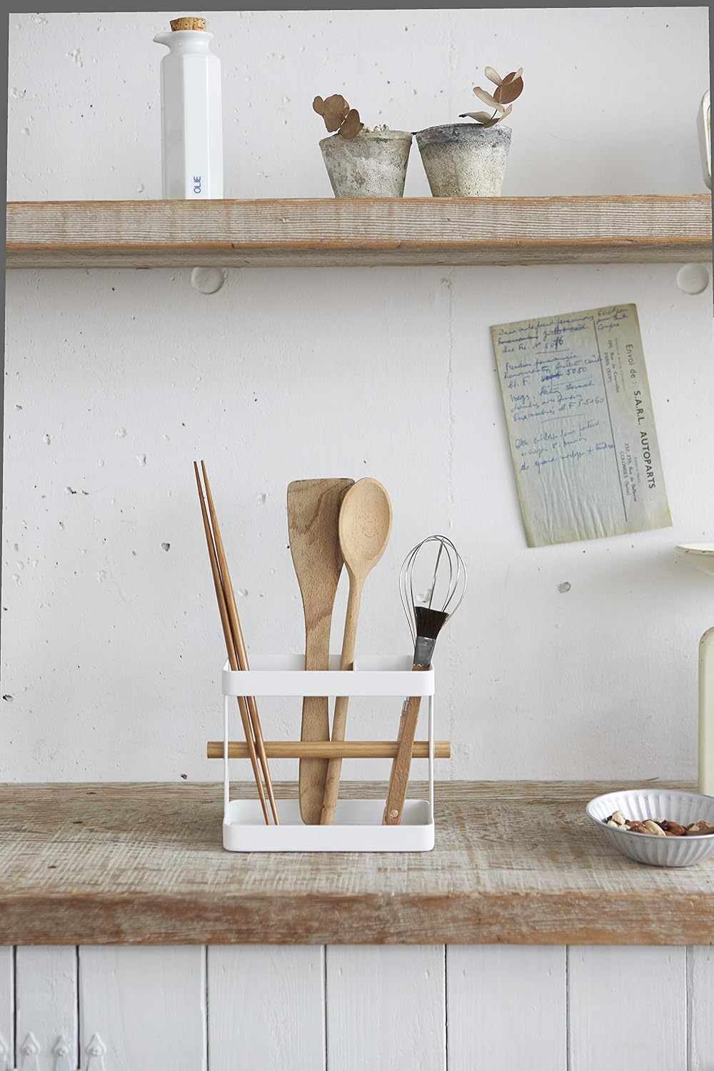 Yamazaki 3154 TOSCA Kitchen Tool Stand, White, Steel/Wood, Minimalist Design, 20 x 7.5 x 14.5 cm (LxWxH) - Image 4