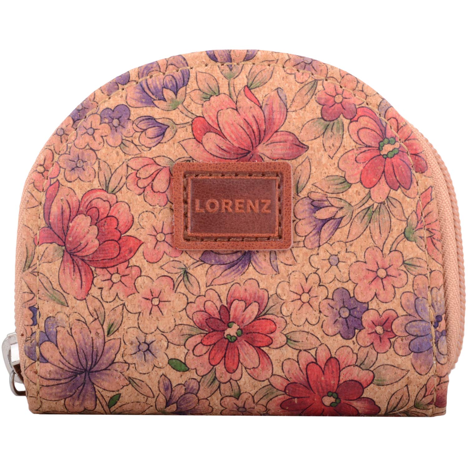 Womens Horse Shoe Semi Circle Cork Coin/Money Purse/Holder Floral Design - Little Flowers