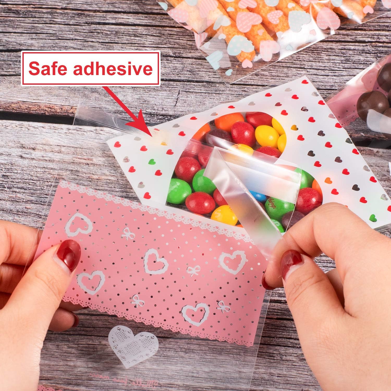 Whaline 400 Pieces Valentine Cellophane Bags Cookie Treat Bags - Image 4