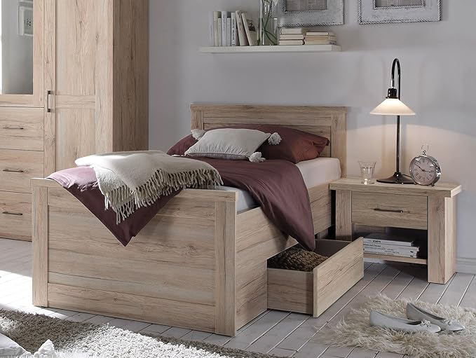 moebel-eins LÜTTICH Komfortbett/Einzelbett 100x200 cm, Material MDF, Eiche sanremofarbig
