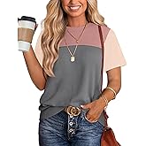 WIHOLL Womens Fashion 2026 Color Block Shirts Short Sleeve Crewneck Knitted Spring Summer Tops Casual Trendy