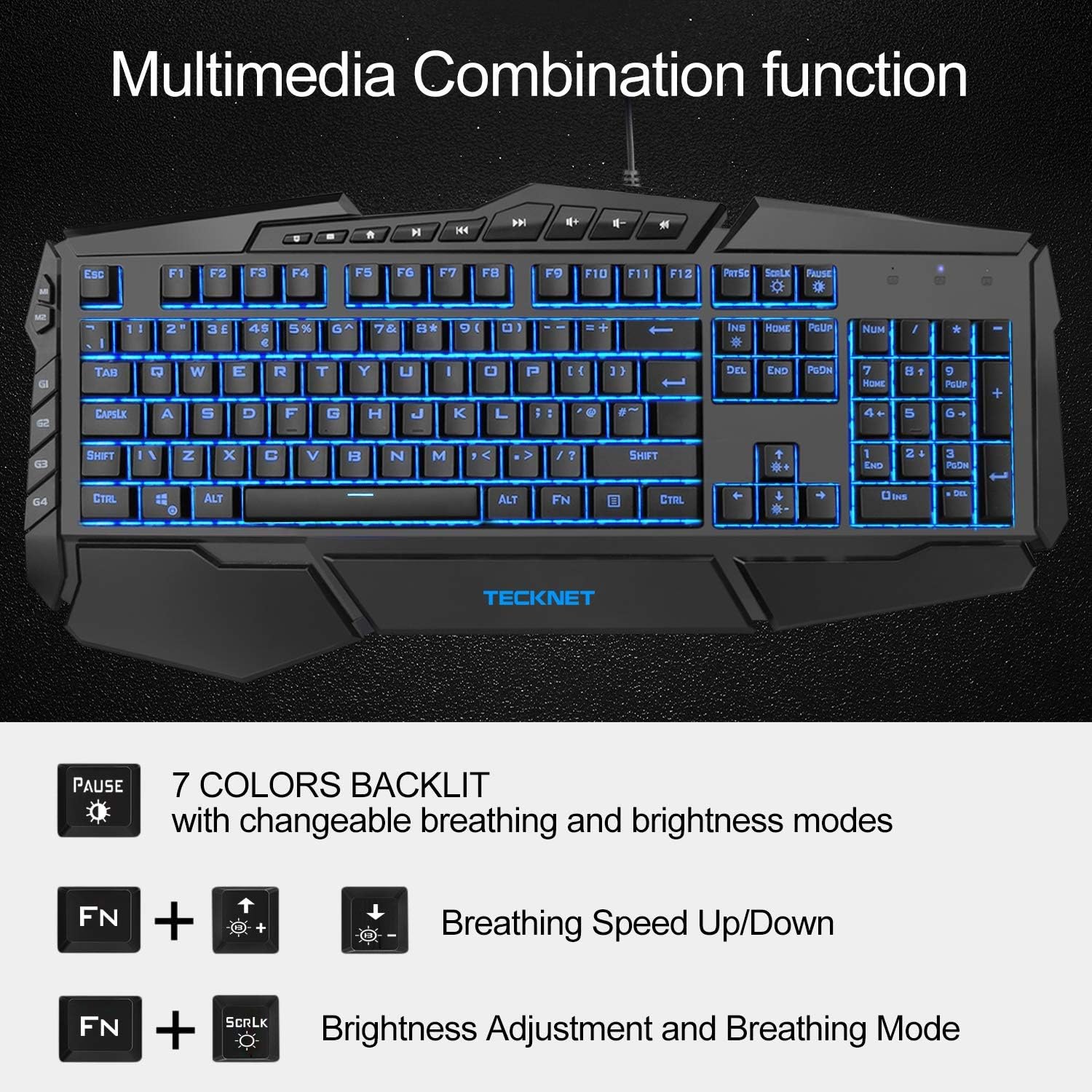 TECKNET RGB Gaming Keyboard - 105 Keys USB Wired Keyboard, Customizable RGB Backlit, IP32 Water & Dust Resistant, UK Layout - Image 4