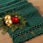 Socomi Boho Table Runner Easter Spring Farmhouse Rustic Dining Kitchen Centerpiece Decor Small Macrame Woven Cotton Linen Coffee Table Runner for Dresser Scarf Home Decor 12x48 inch Emerald Green
