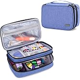 Luxja Double-Layer Sewing Organizer, Dark Blue | Storage Case for Sewing Accessories &amp; Supplies, Holds Needles, Thread, Scissors, Measuring Tape, Sewing Tools