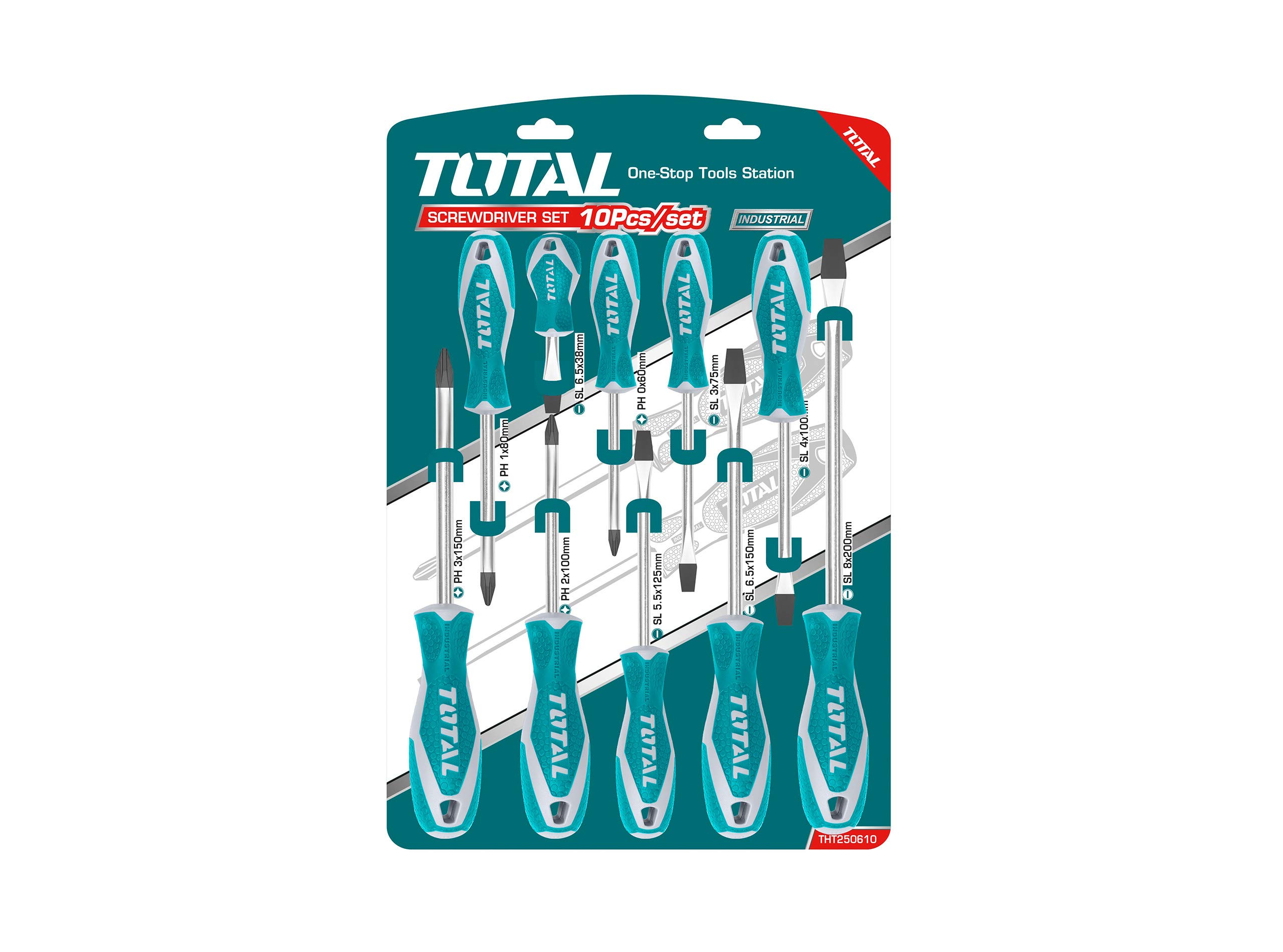TOTAL - Professional Screwdriver Set | 10 Piece Set | Chrome Vanadium Steel | CR-V Material for Durability | Various Sizes for Versatility, Standard Colour