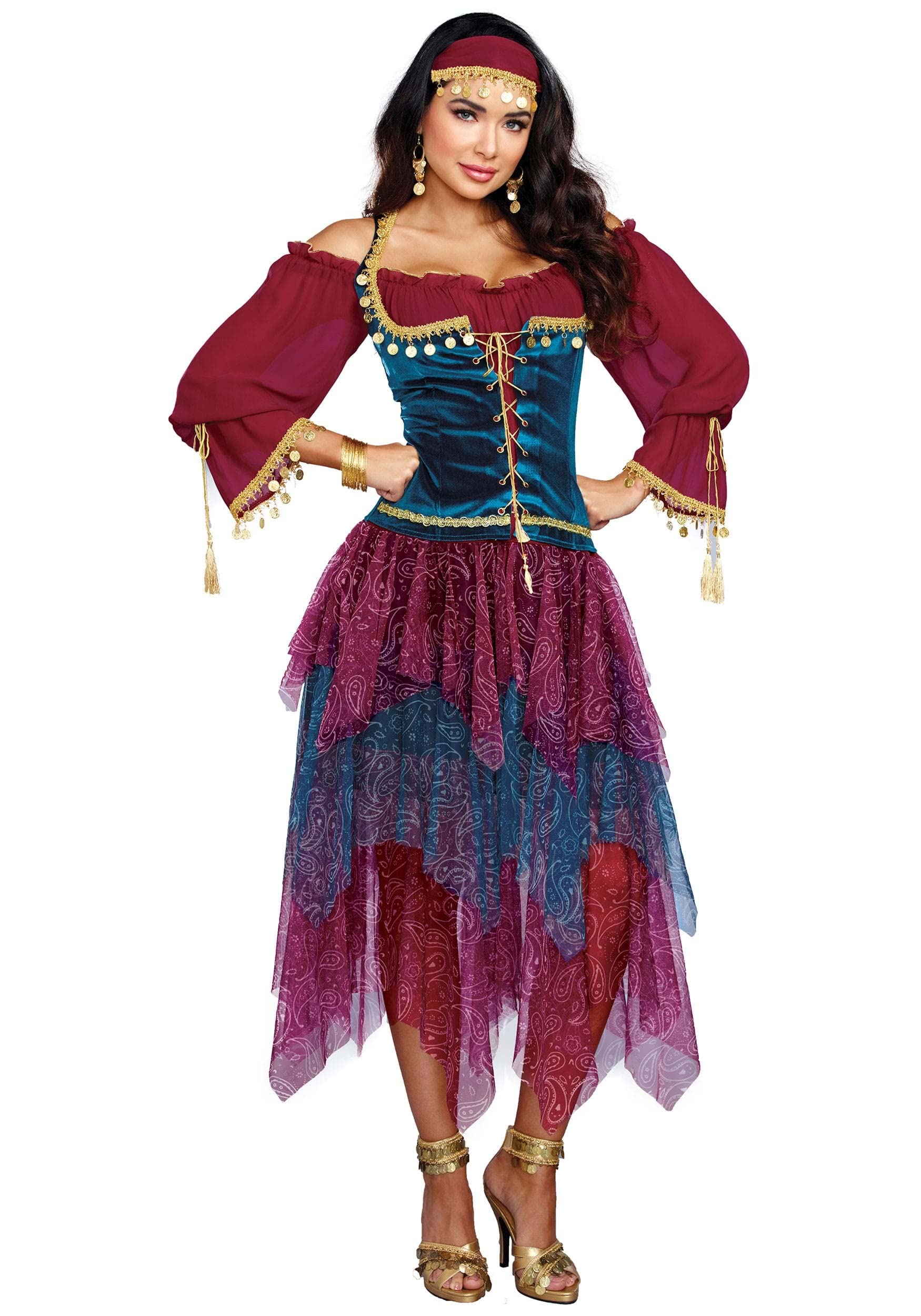 Dreamgirl 10669 Gypsy Costume, Womens, Red, X-Large