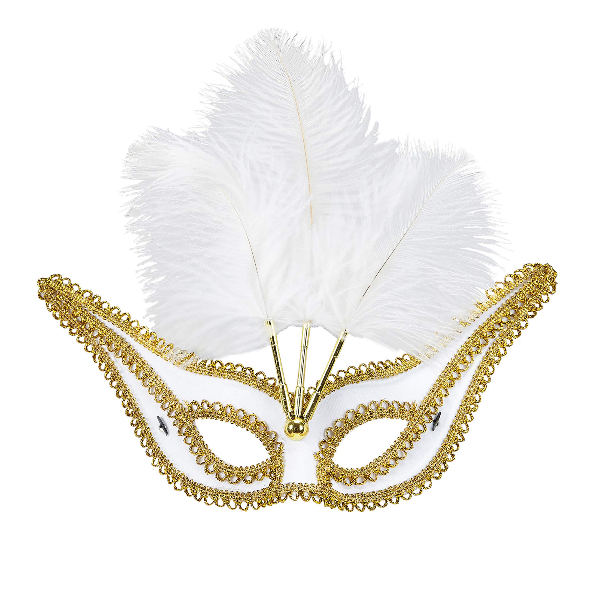 WIDMANN 03656 - Mask with Feathers for Adults Women, Venetian Carnival, Party, Theme Parties, White-Gold Color