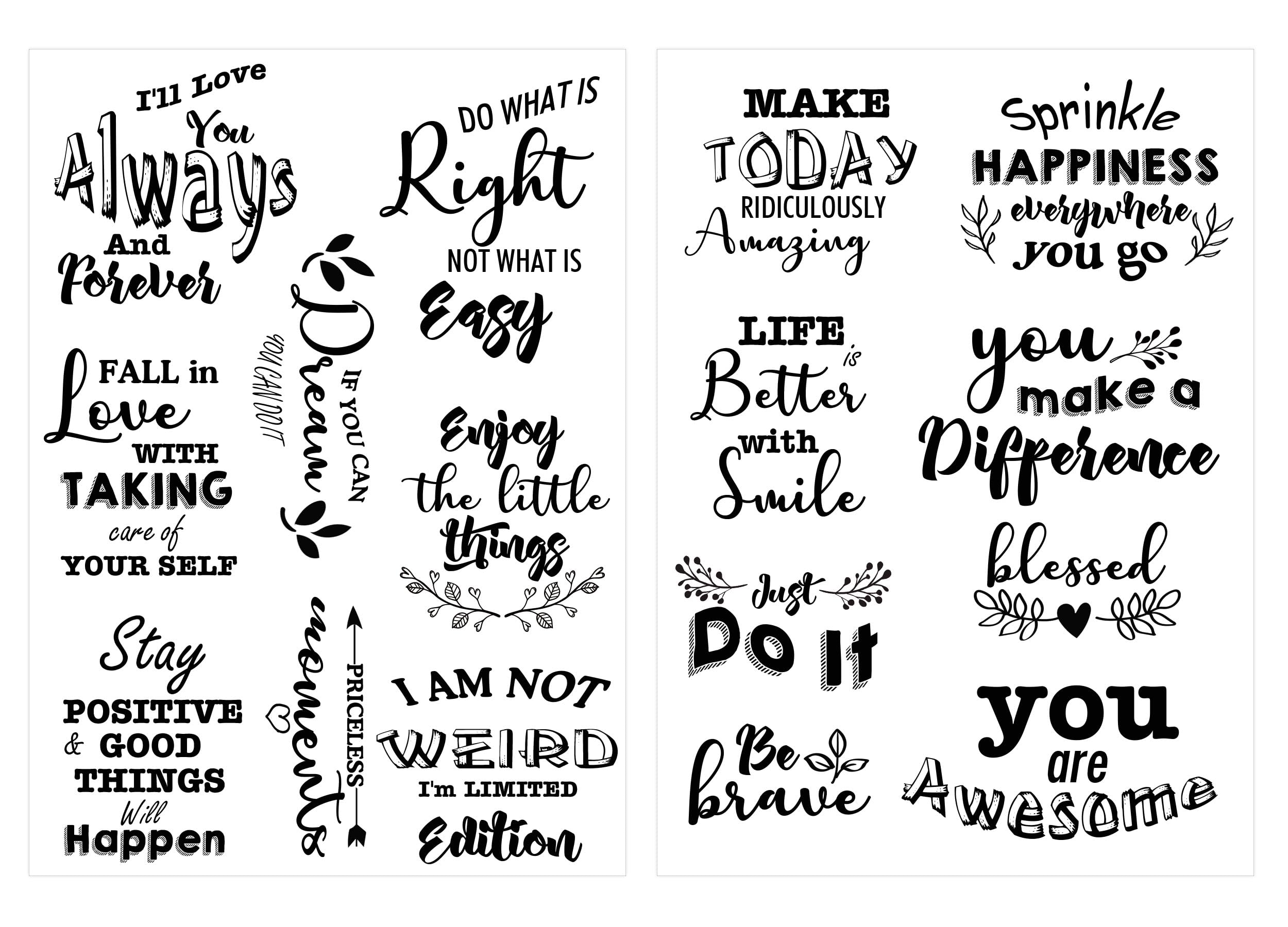 2 Sheets Vintage Inspirational Words Sticker for Journaling 8.26 x 11.69 Inch Motivational Quotes Sentences Scropbook Stickers Waterproof Aesthetic Stickers for Water Bottles Laptop