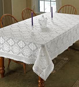 Violet Linen Vintage Lace Tablecloth - Embroidered Rectangle, Multiple Sizes, Cream/White - View #5