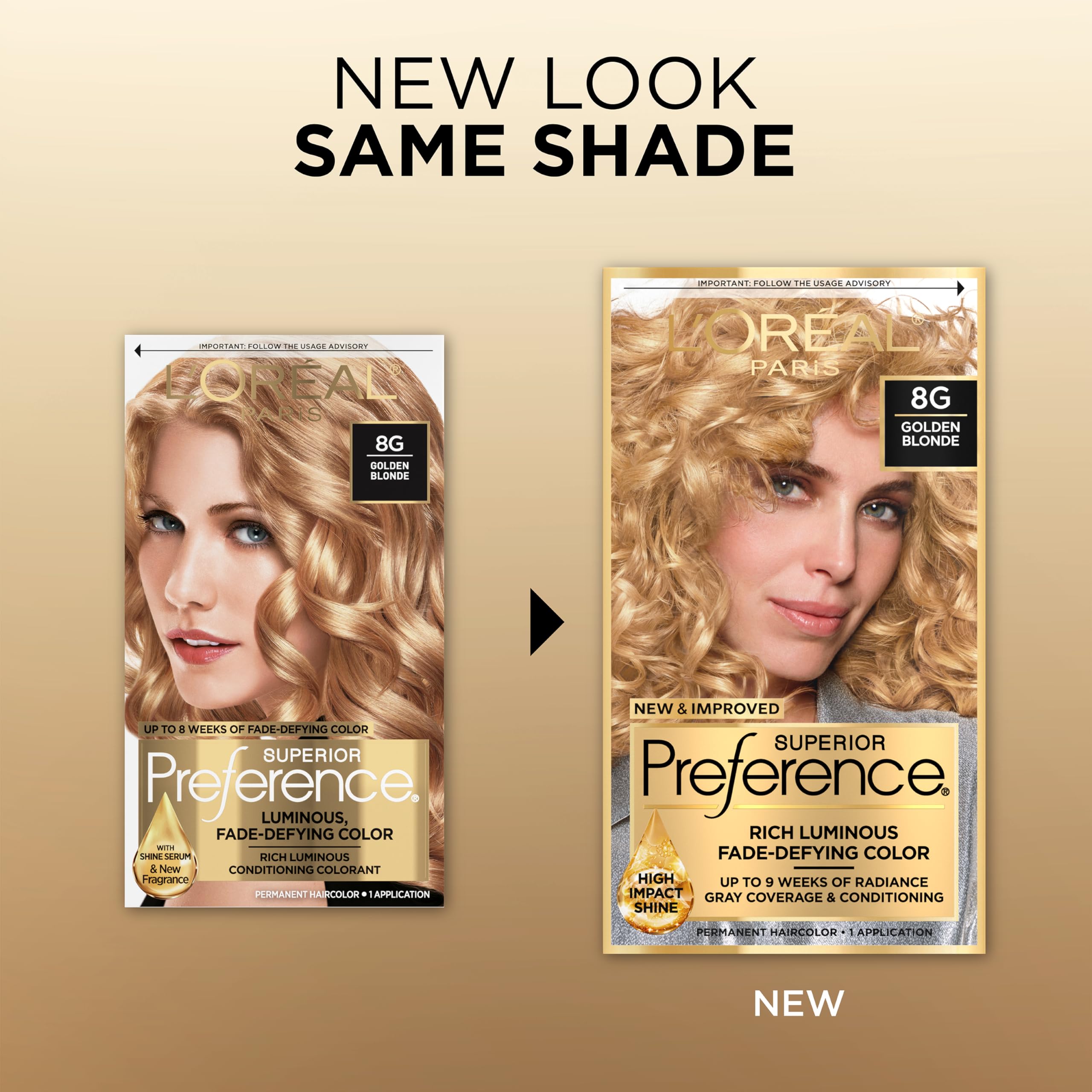 L'Oreal Paris Superior Preference Fade-Defying + Shine Permanent Hair Color, 8G Golden Blonde, Pack of 1, Hair Dye