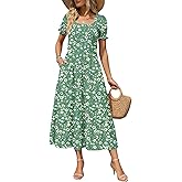 Zeagoo Summer Dresses for Women Flowy Casual Midi Dress Short Sleeve Tiered Dress Beach Vacation Sundresses with Pockets
