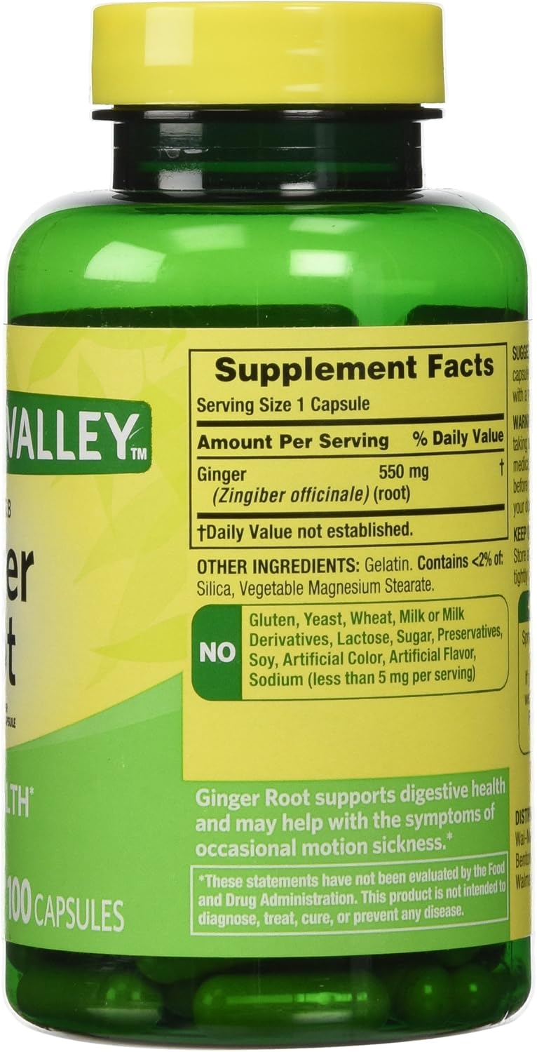 Spring Valley Ginger Root 550 mg, 100 Capsules