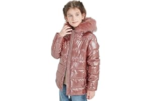 Giolshon Winter Girls Thickened Puffer coat shining Padded jacket Kids Ski Snow Outwear with Faux Fur Collar 7695