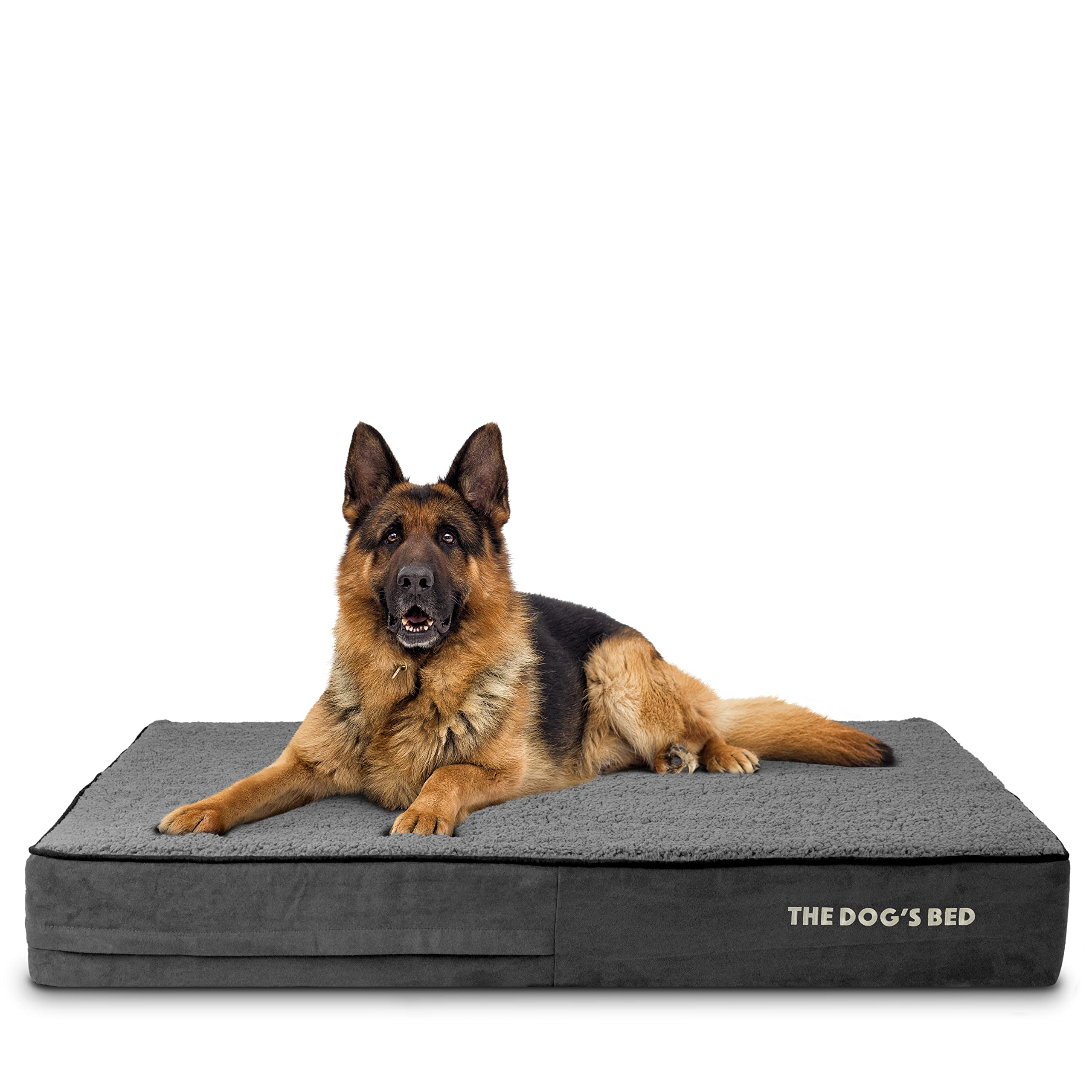 The Dog’s Bed Orthopaedic Memory Foam Dog Bed for XL Dogs, Waterproof Support Mattress, Removable Washable Cover, Pressure Relief & Joint Support, Grey Plush, 15cm Thick