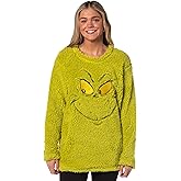 Dr. Seuss How The Grinch Stole Christmas Embroiderd Face Adult Long Sleeve Oversized Fleece Sleep Shirt Men Women