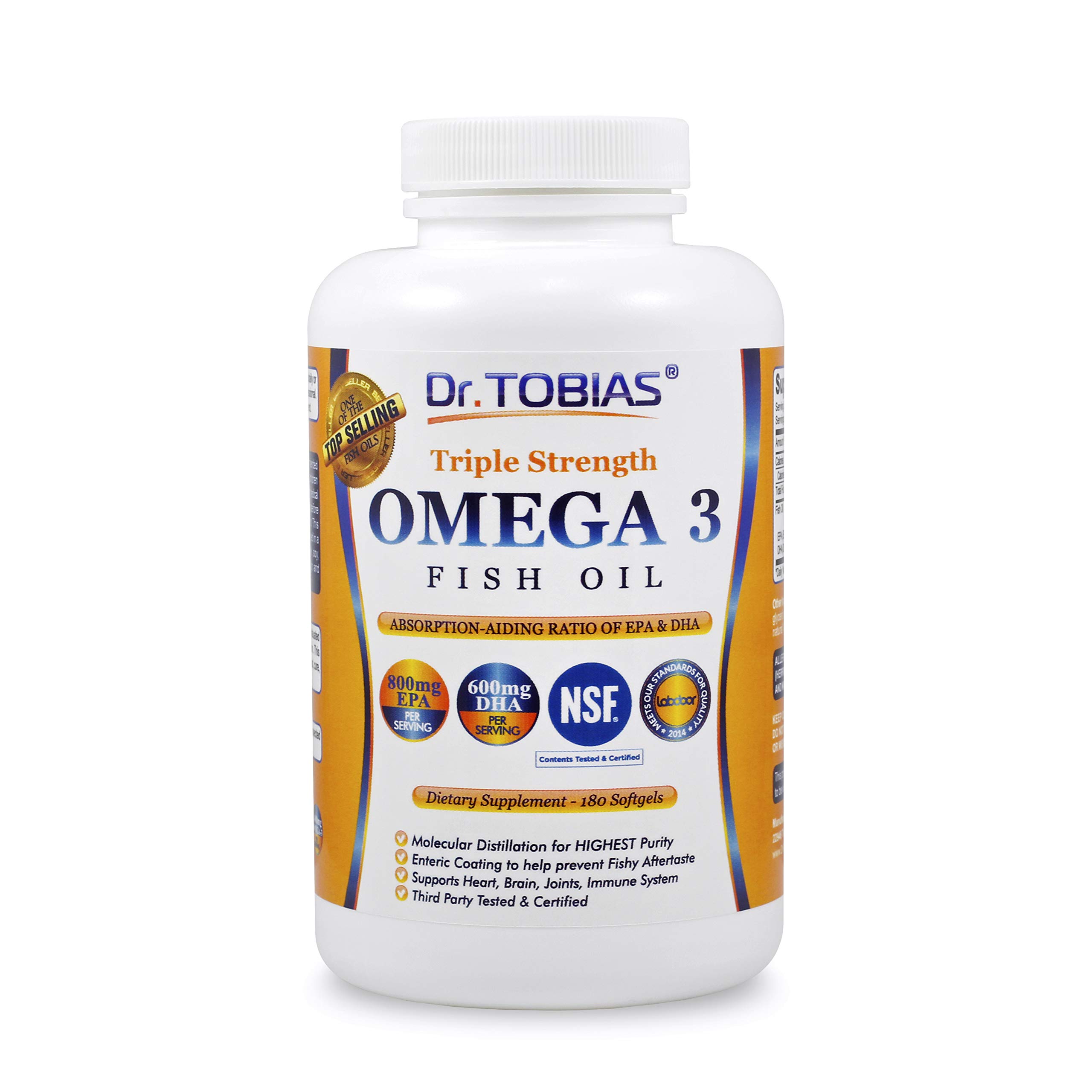 Dr. Tobias Omega 3 Fish Oil Triple Strength, Burpless, NonGMO, NSF