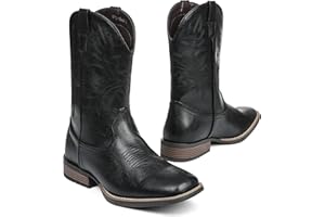 Grakihily Cowboy Boots For Men with Wide Square Toe Western Retro Boot Durable Classic Fashionable Embroidered Country Pull On Resistant Boots