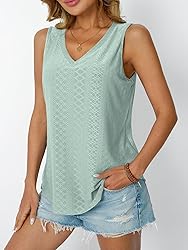 AUTOMET Women Summer Tank Top Eyelet Embroidery