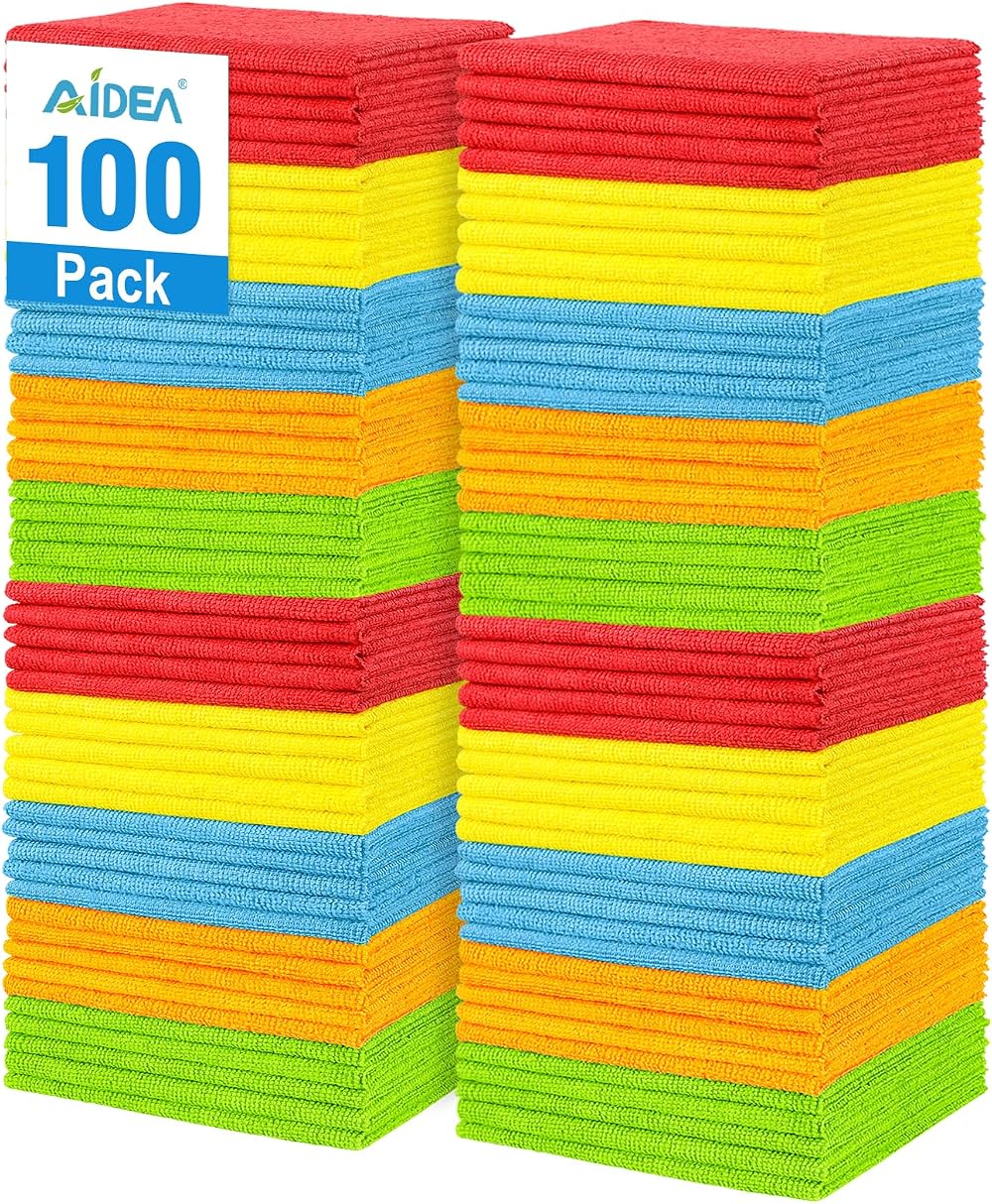 AIDEA Microfiber Cloths 100 Pack 30x30cm Soft Lint Free Absorbent Car