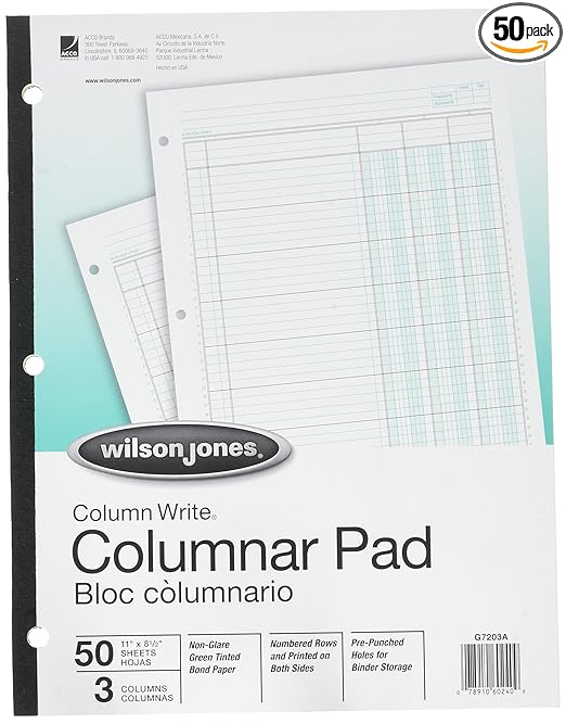 Amazon Com Column Pad 3 Column 3 7 16 Wide 40 Line Page 11 X8 1 2 Green 50 Pad Wljg7203 Columnar Pads Office Products