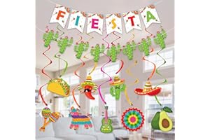 TIFESON Mexican Fiesta Banner with Hanging Swirl Decorations, Cinco De Mayo Party Supplies Taco Twosday Birthday Mexican Fiesta Cactus Letter Banner Ceiling Hanging Swirl Decorations Boys Girls Shower