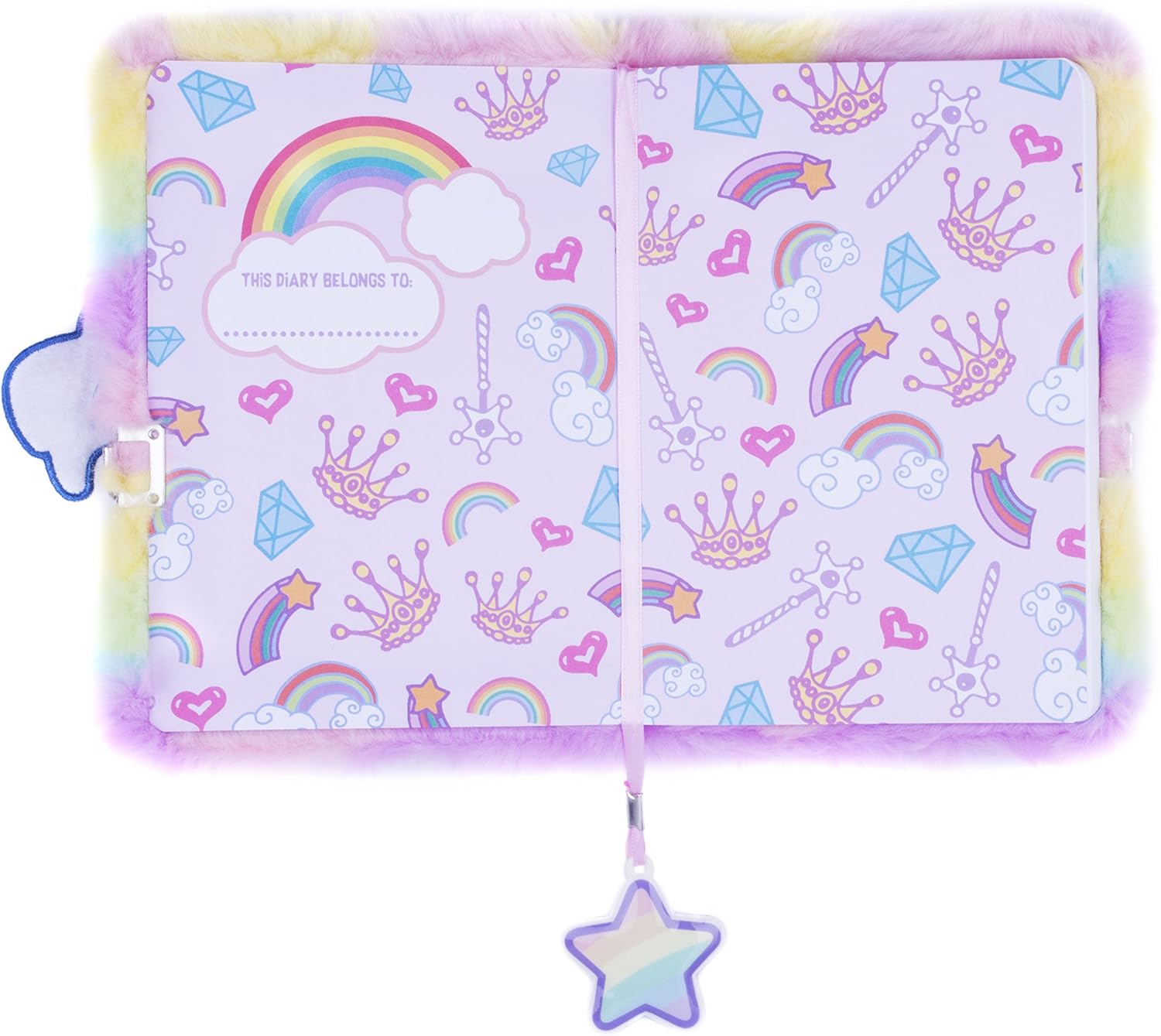 FRINGOO® Girls Boys Plush A5 Notebook Diary 3D with Padlock and Bookmark Cute Unicorn Animal Designs 80 Pages (Unicorn Rainbow) - Image 4
