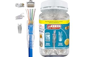 ITBEBE Gold Plated RJ45 Cat5/Cat5e Pass Through Connectors (50) + Strain Relief Boots (50) – 8P8C UTP RJ45 Plug Ends for 24AW