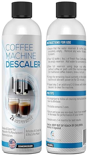 Descaling Solution for Coffee & Espresso Machines - 2 Bottle Pack (4 Uses) - Universally Compatible Descaler Cleaner for Keurig, Breville, Nespresso, Delonghi & All Single Use or Drip Machines