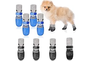 Weewooday 8 Pcs Dog Boots Shoes Socks Waterproof Cat Shoes Rain Snow Dog Booties Anti-Slip Cat Sock Booties with Adjustable Drawstring for Small Puppy(Size 1: 1.95'' L X 1.56'' W)