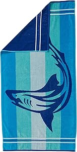 Oversized Plush Shark & Stripes Print Beach Towels. 100% Cotton Nautical Beach Towels, Large Pool Towels. Maui Collection (36” x 72”)