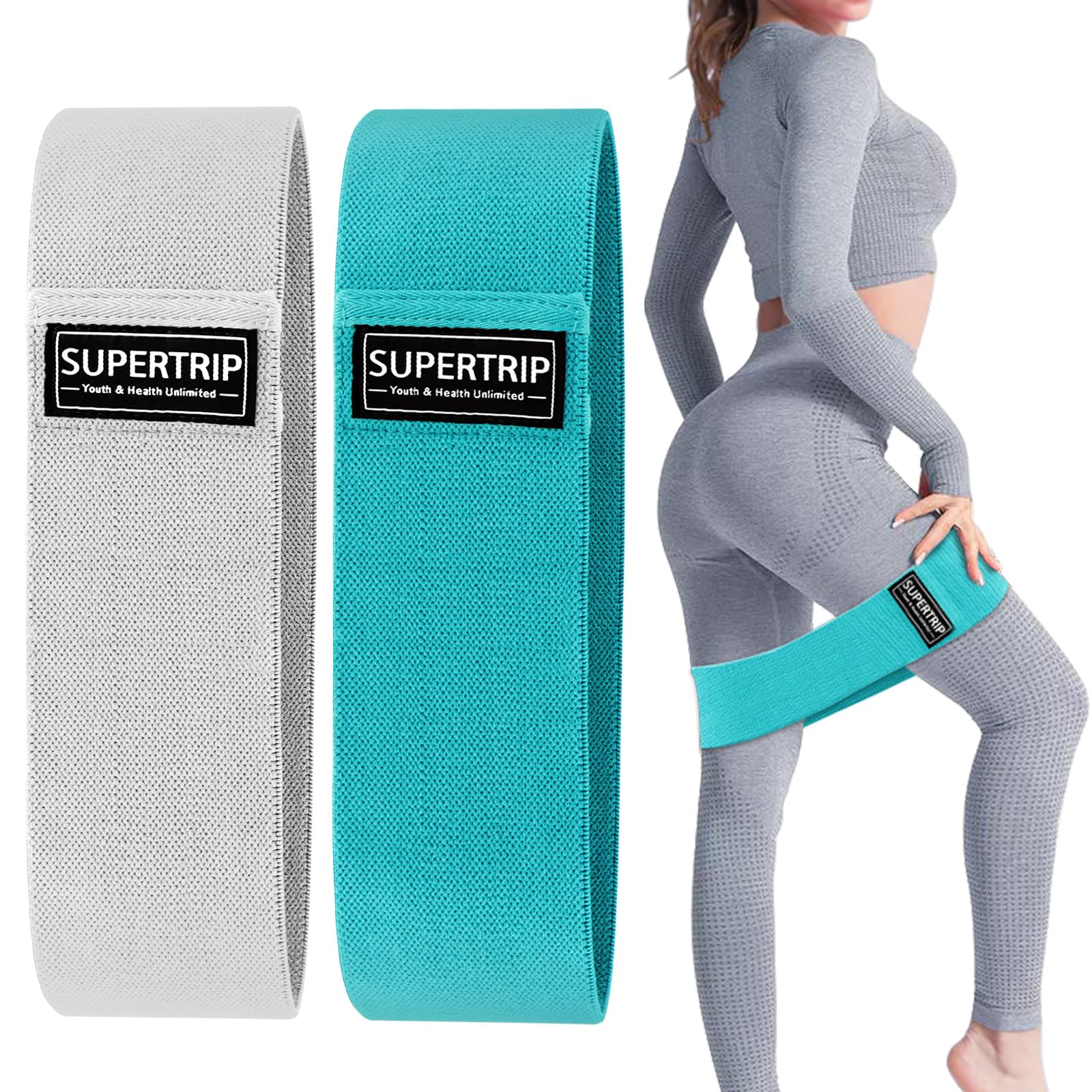 Supertrip Fabric Resistance Bands for Legs and Butt, Non Slip Booty Bands for Women & Men, Elastic Exercise Bands Workout Bands Loop Bands for Hips and Glutes Training