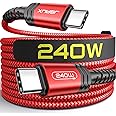 JSAUX 240W USB-C to USB-C Cable [2-Pack 6.6FT&10FT], USB C Cord Type C Fast Charger Compatible with MacBook, iPad, Dell, iPhone 16/16 Pro Max, iPhone 15 Series, Samsung Galaxy S24/S22/S21, Pixel -Red