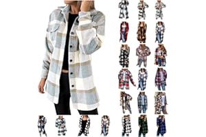 LEHOZIHEQ Plaid Shirts for Women Flannel Shacket Jacket Long Sleeve Lapel Button Down Shirts Coats Blouse Tops with Pocket