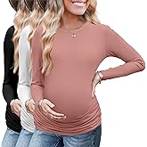 Ekouaer Maternity Long Sleeve Shirt 3Packs Round Neck Pregnancy Tops Casual Tee Top Shirts