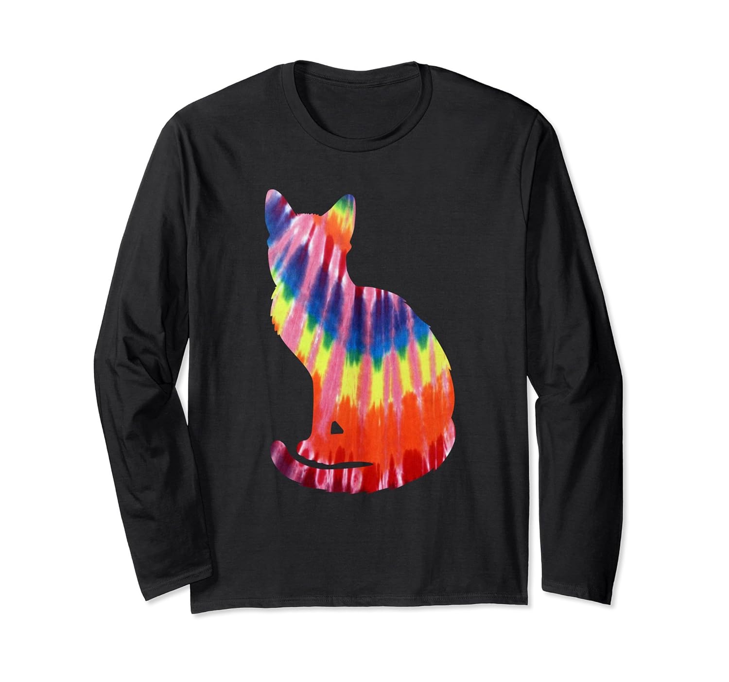 Tie Dye Cat Long Sleeve Shirt Kitty Graphic Tee Bright ColorRose