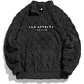 ZAFUL Mens Fuzzy Sherpa Sweatshirt Long Sleeve Fluffy Pullover Cozy Letter Print Fall Winter Warm Tops