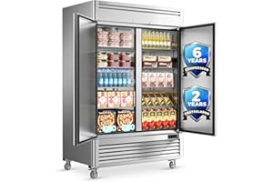 Coolski 54" W 2 Door Commercial Refrigerator, 49 Cu.ft Stainless Steel Reach-in Fridge Solid Door Upright Fan Cooling 2 Section Refrigerator for Restaurant, Bar, Shop, Garage, ETL and DOE Approved