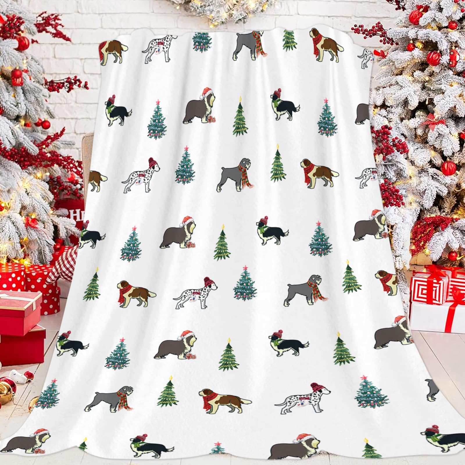 JOOCAR Christmas Dog Throw Blanket Cute Cartoon Dog Blanket Winter Festival Gift Cozy Soft Lightweight Flannel Plush Blankets for Bed Couch Living Room Sofa Chair,50x60 Inch