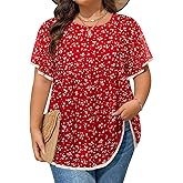 Siddhe Womens Plus Size Tops Ruffle Sleeve Lace Peasant Blouse Chiffon Floral Boho Beach Vacation Holiday Tunic Tops