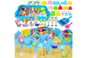 Ynybusi Sensory Bins for Toddlers,Sand Toys Play Sand Art Kit with Sandbox & Castle Molds & Tools,Indoor Outdoor Beach Toys for Boys and Girls Easter Christmas Birthday Gift(Mermaids)