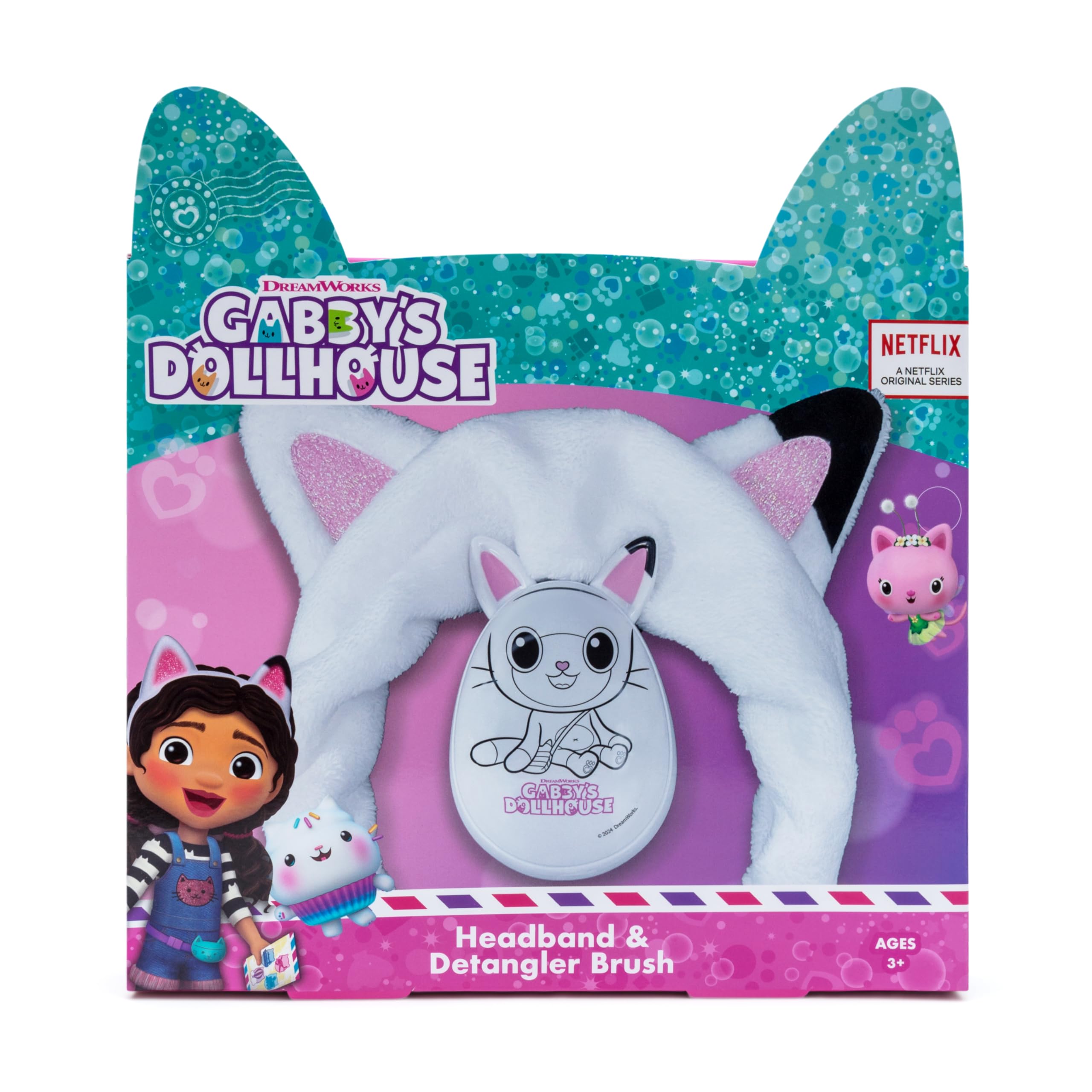 Gabby's Dollhouse Children's Headband and Detangler Gift Set - Detangle Brush and Beauty Headband with Ears - Children's Gift