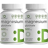 Deal Supplement Magnesium Glycinate 500mg, 480 Veggie Capsules | 100% Chelated for Easy Absorption | Essential Mineral Supple