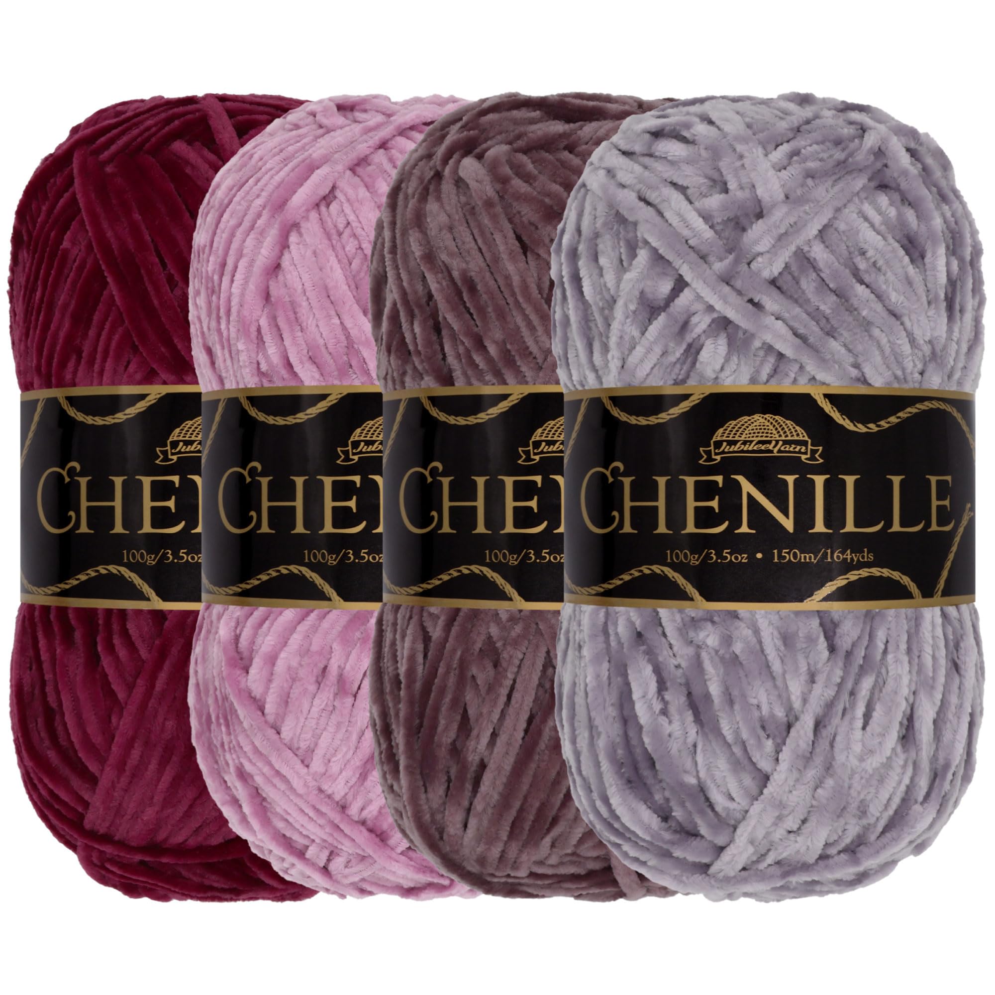 JubileeYarn Chenille Yarn - Worsted Weight - 100g/Skein - Shades of Purple - 4 Skeins
